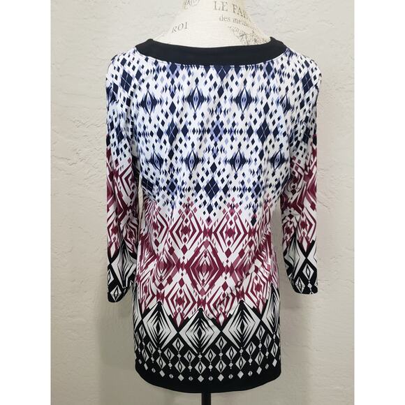 Christopher & Banks Multi Color Design 3/4 Sleeve V Neck Tunic Blouse Top Shirt - Picture 2 of 8